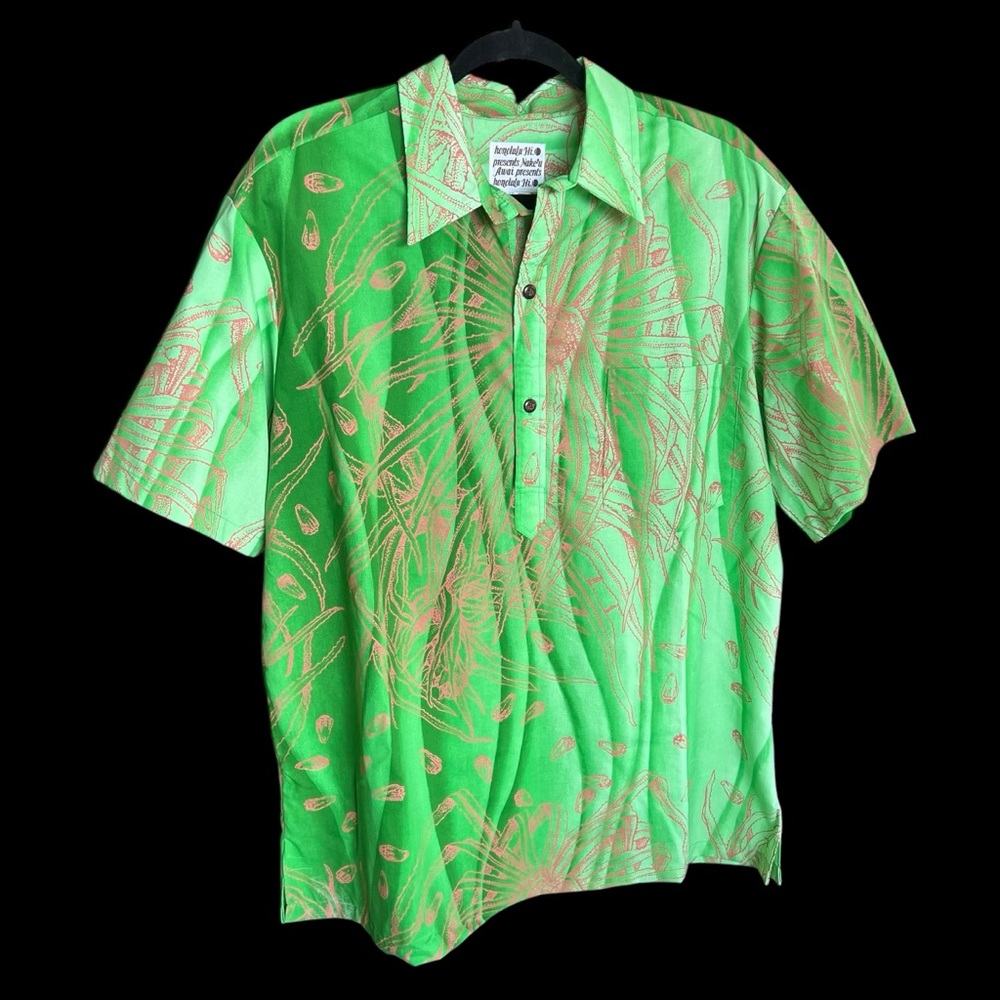 Nakeu Awai 3 Button Pullover Hawaiian Aloha Shirt Lauhala Print XL - Picture 2 of 4